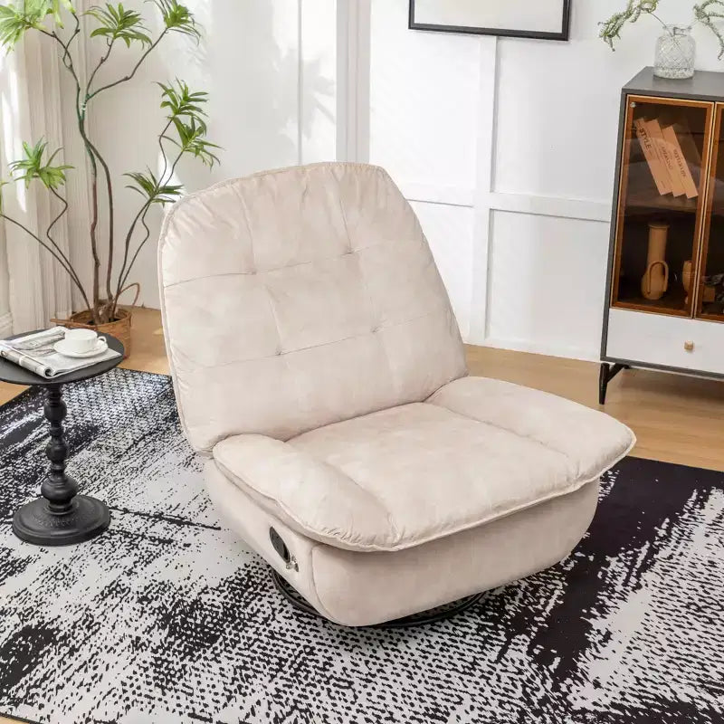 Fauteuil berçant et inclinable pivotant, support de téléphone portable en velours estampillé or, salle de lecture, marron naturel