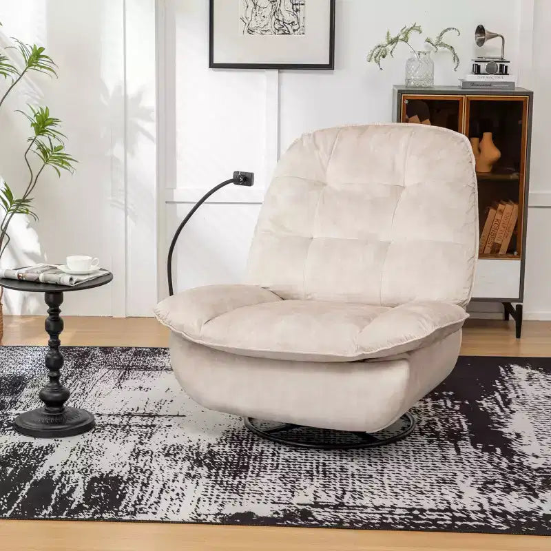 Fauteuil berçant et inclinable pivotant, support de téléphone portable en velours estampillé or, salle de lecture, marron naturel