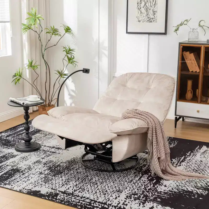 Fauteuil berçant et inclinable pivotant, support de téléphone portable en velours estampillé or, salle de lecture, marron naturel