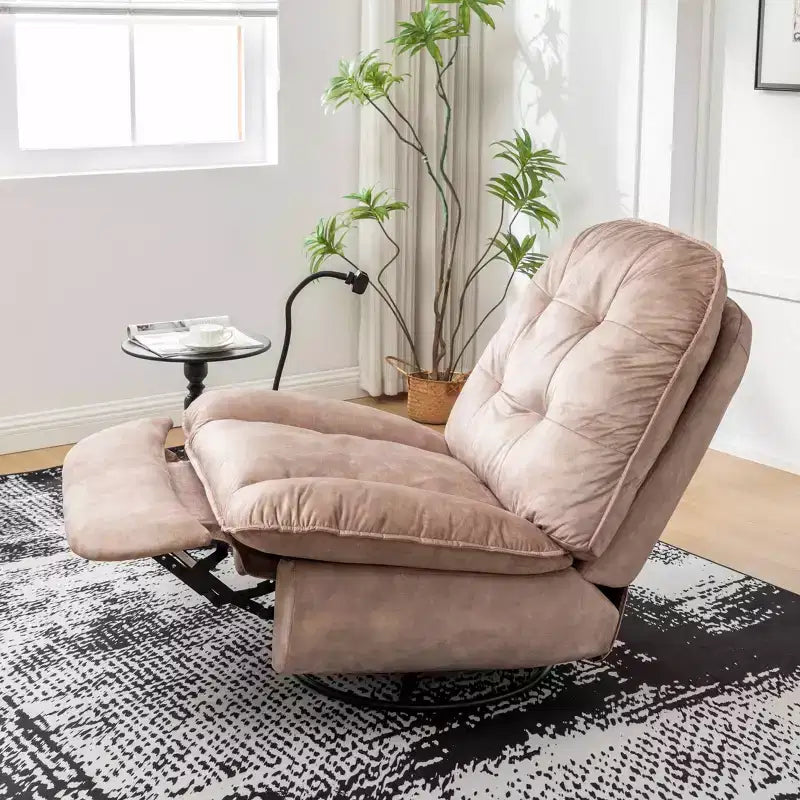 Fauteuil berçant et inclinable pivotant, support de téléphone portable en velours estampillé or, salle de lecture, marron naturel