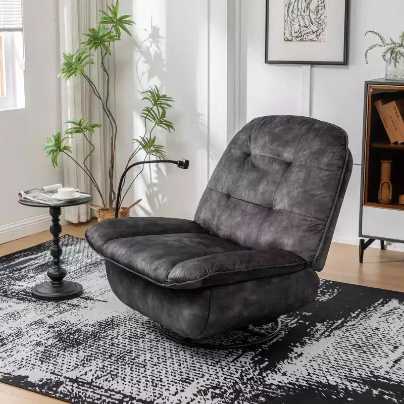 Fauteuil berçant et inclinable pivotant, support de téléphone portable en velours estampillé or, salle de lecture, marron naturel