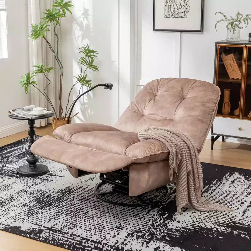 Fauteuil berçant et inclinable pivotant, support de téléphone portable en velours estampillé or, salle de lecture, marron naturel