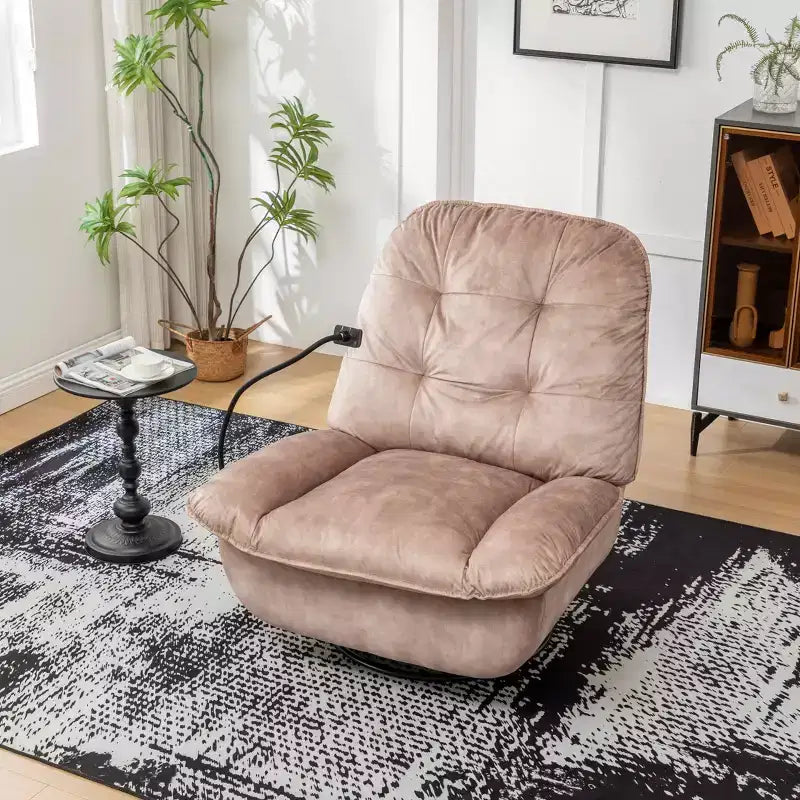 Fauteuil berçant et inclinable pivotant, support de téléphone portable en velours estampillé or, salle de lecture, marron naturel