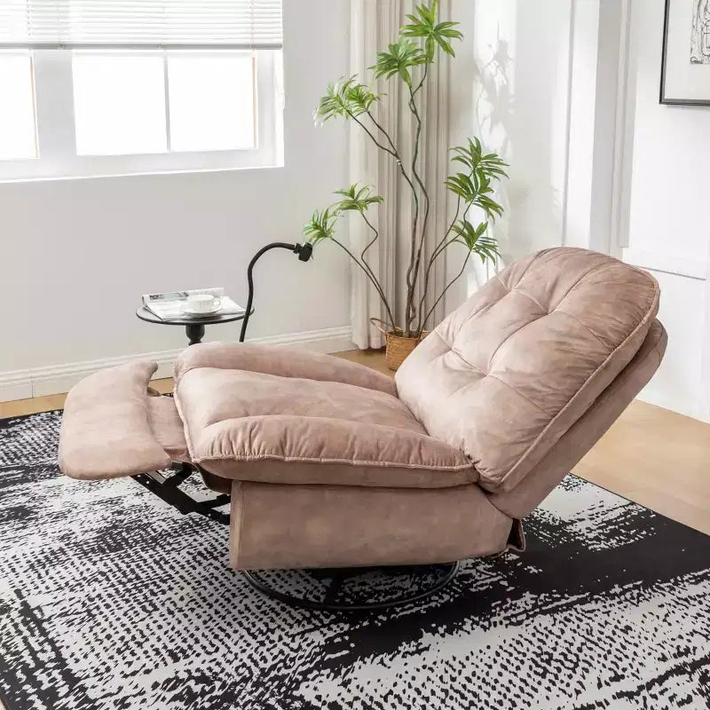 Fauteuil berçant et inclinable pivotant, support de téléphone portable en velours estampillé or, salle de lecture, marron naturel