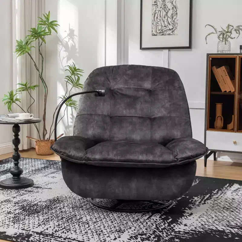 MAYEERTY Swivel Gliding Rocking Recliner, Mobile Phone Holder Gold-Stamped Velvet, Reading Room, Natural Brown