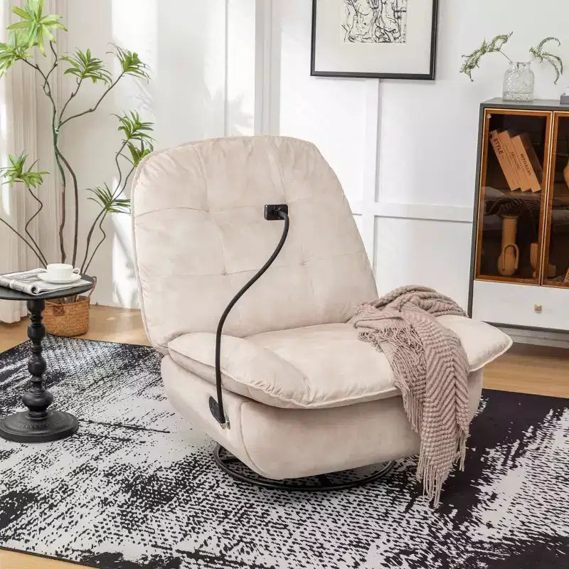 Fauteuil berçant et inclinable pivotant, support de téléphone portable en velours estampillé or, salle de lecture, marron naturel