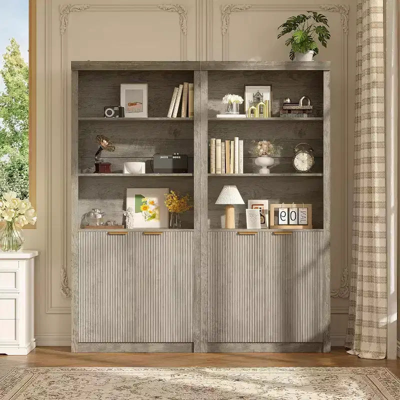 Bibliothèque à 5 niveaux avec armoire de rangement et étagère réglable, étagères de style moderne du milieu du siècle pour le bureau à domicile, le salon