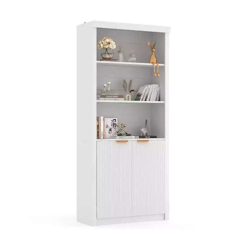 Bibliothèque à 5 niveaux avec armoire de rangement et étagère réglable, étagères de style moderne du milieu du siècle pour le bureau à domicile, le salon