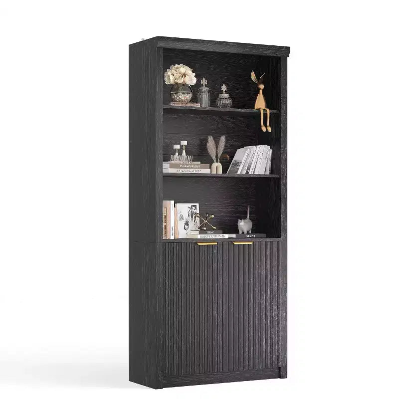 Bibliothèque à 5 niveaux avec armoire de rangement et étagère réglable, étagères de style moderne du milieu du siècle pour le bureau à domicile, le salon
