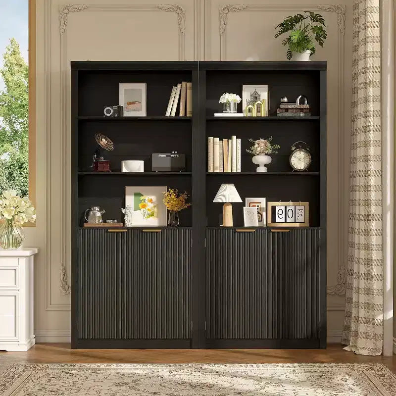 Bibliothèque à 5 niveaux avec armoire de rangement et étagère réglable, étagères de style moderne du milieu du siècle pour le bureau à domicile, le salon