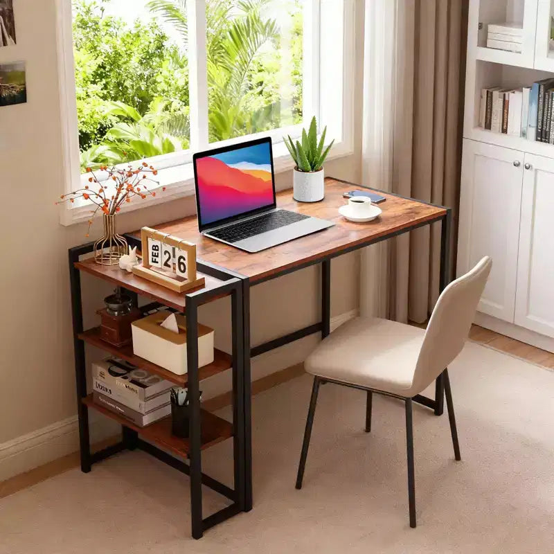 Bureau pliant de 89 cm avec étagère de rangement, bureau d'ordinateur peu encombrant, table robuste sans assemblage, pour chambre, bureau à domicile, dortoir
