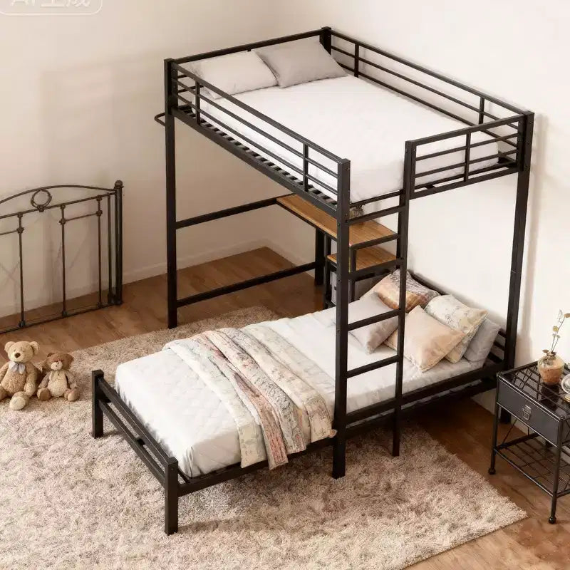 Lit superposé d'angle en métal, format simple, avec rangement et bureau intégré, cadre de lit contemporain pour chambre à coucher, appartements