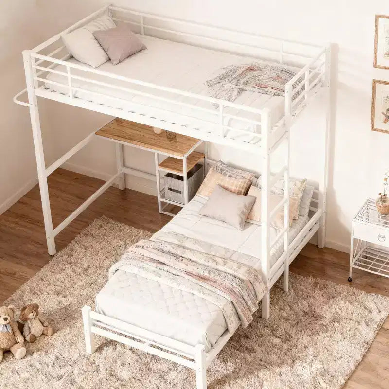 Lit superposé d'angle en métal, format simple, avec rangement et bureau intégré, cadre de lit contemporain pour chambre à coucher, appartements