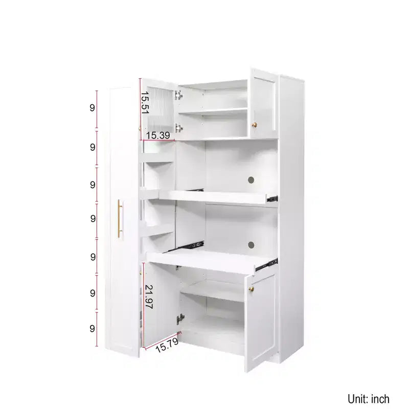 Armoire de cuisine avec étagères coulissantes, buffet de style ferme, organisateurs de garde-manger à 4 portes