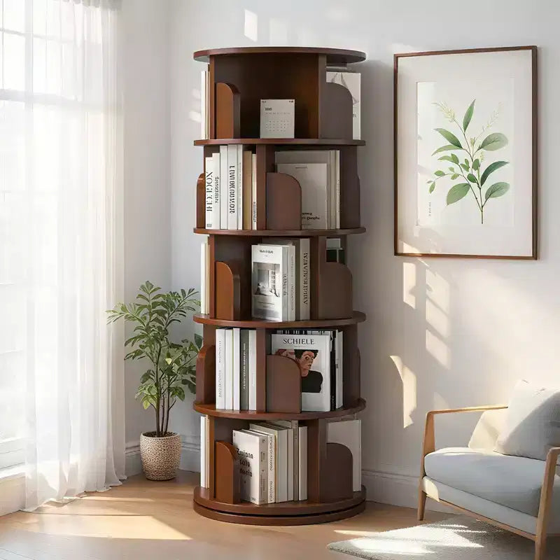 Étagère rotative à 5/6 niveaux, bibliothèque ronde moderne pivotante avec plusieurs étagères, tour de bibliothèque rotative pour chambre, salon, bureau