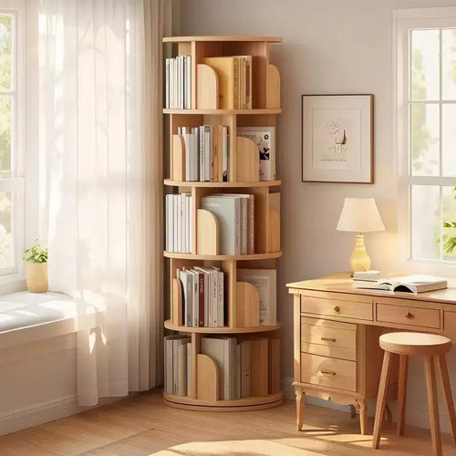 TUYOHW 5/6-Tier Rotating Bookshelf,Modern Round Spinning Bookcase with Multiple Shelves,Rotating Bookshelf Tower for Bedroom,Living Room,Office