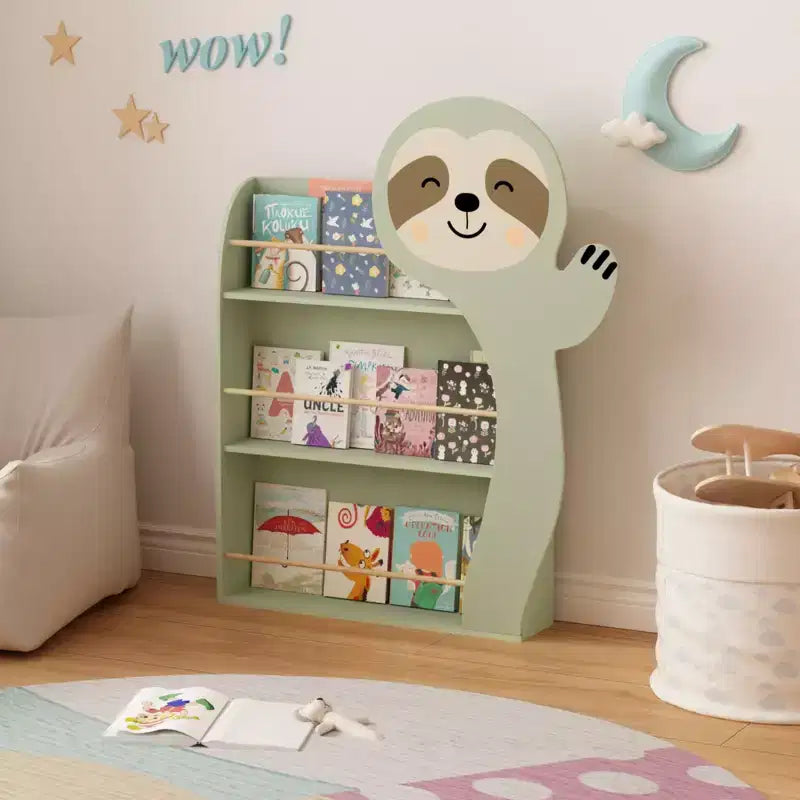 Étagère à livres paresseux pour enfants, meuble de rangement à 3 niveaux pour livres, avec kit anti-basculement, étagère en bois pour chambre d'enfant, salle de jeux et coin lecture, vert
