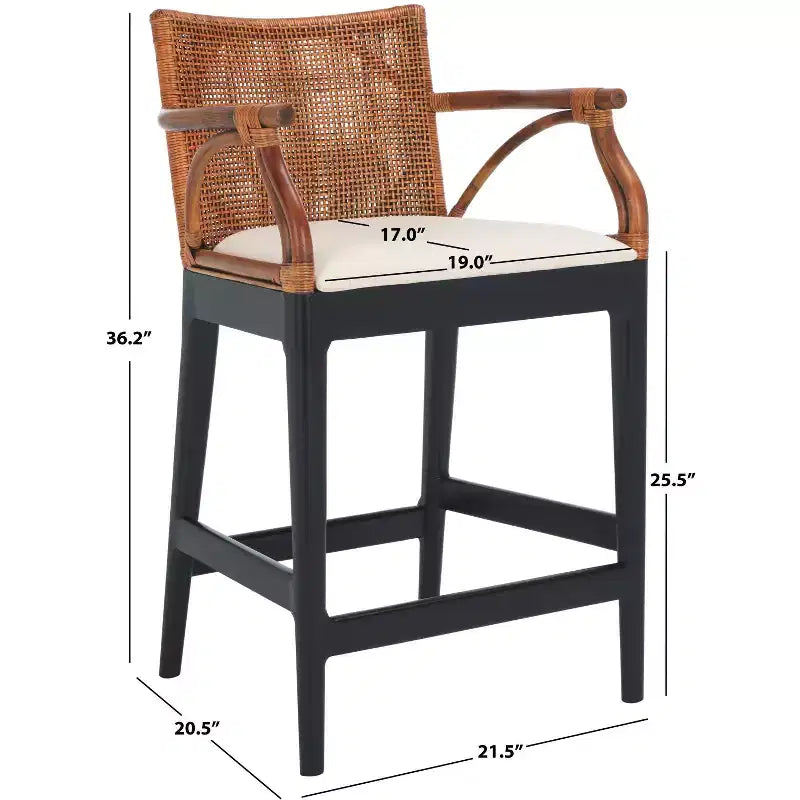 Tabouret de bar moderne | Structure en acajou + coussin en lin