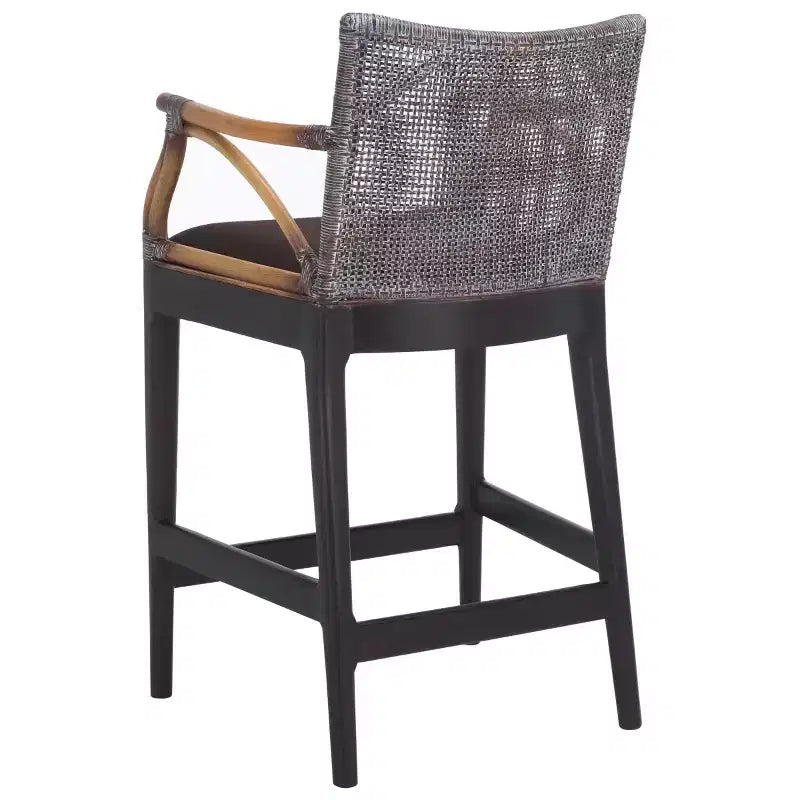 Tabouret de bar moderne | Structure en acajou + coussin en lin