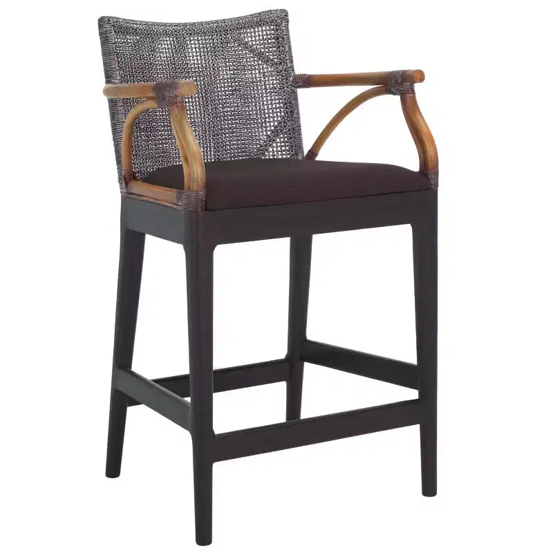 Tabouret de bar moderne | Structure en acajou + coussin en lin