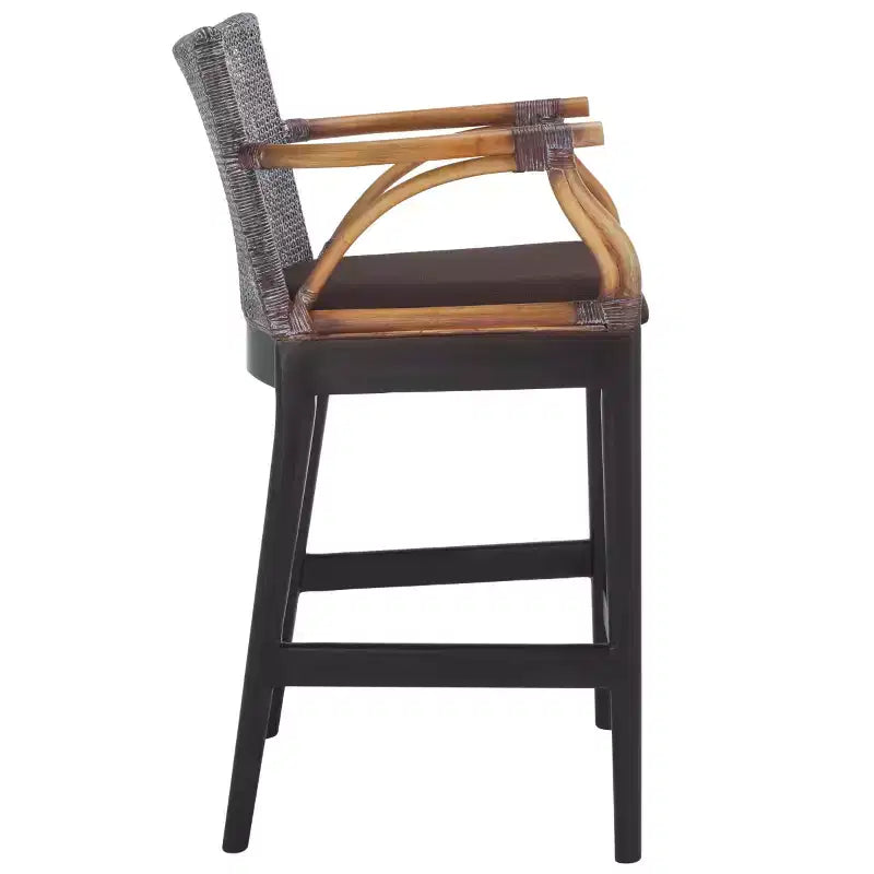 Tabouret de bar moderne | Structure en acajou + coussin en lin