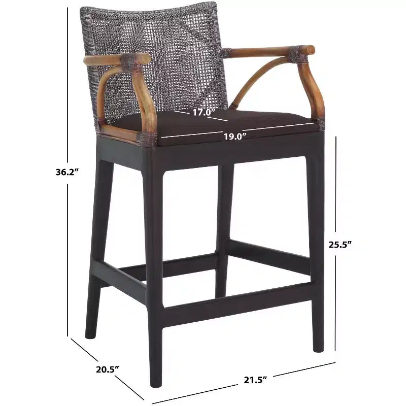 Tabouret de bar moderne | Structure en acajou + coussin en lin