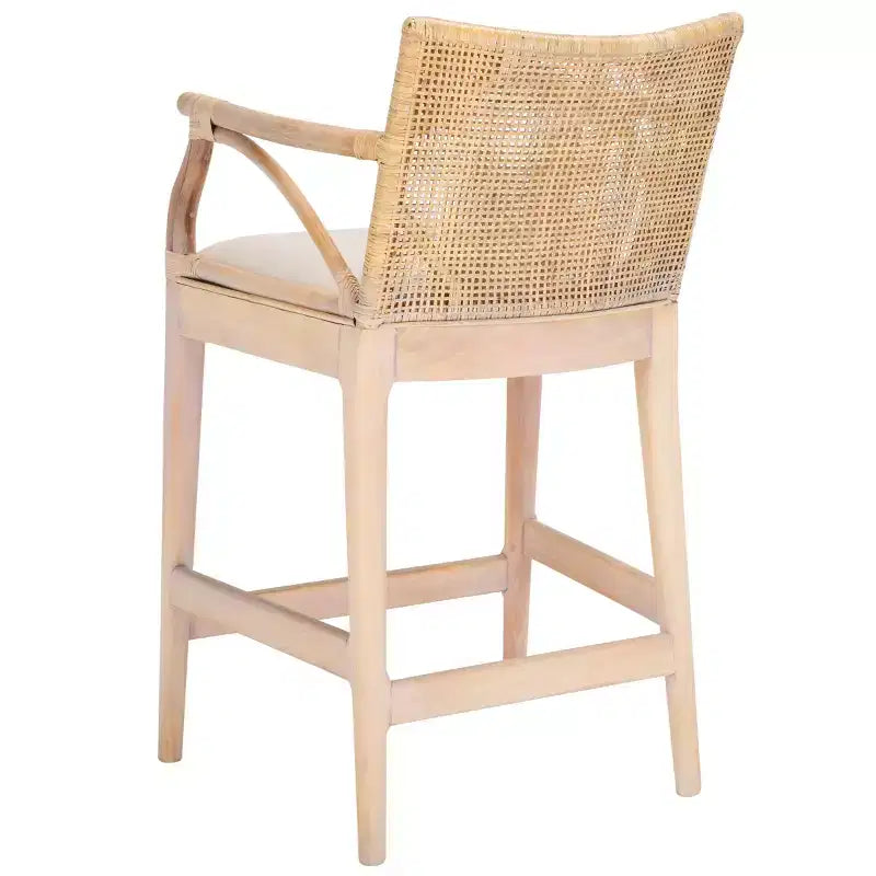 Tabouret de bar moderne | Structure en acajou + coussin en lin