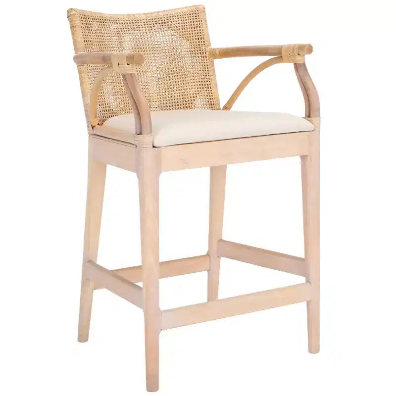 Tabouret de bar moderne | Structure en acajou + coussin en lin