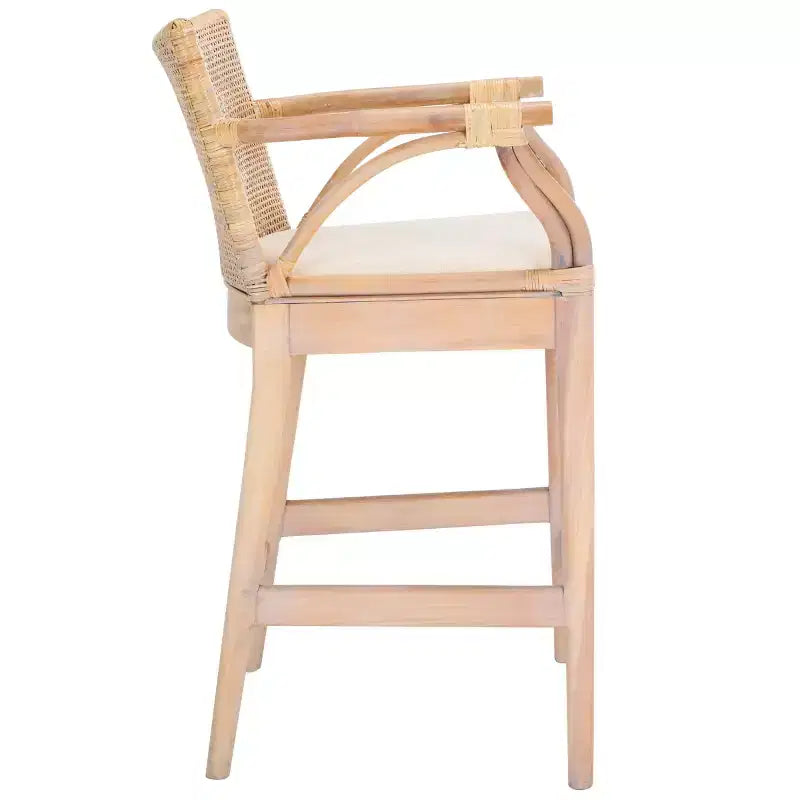 Tabouret de bar moderne | Structure en acajou + coussin en lin