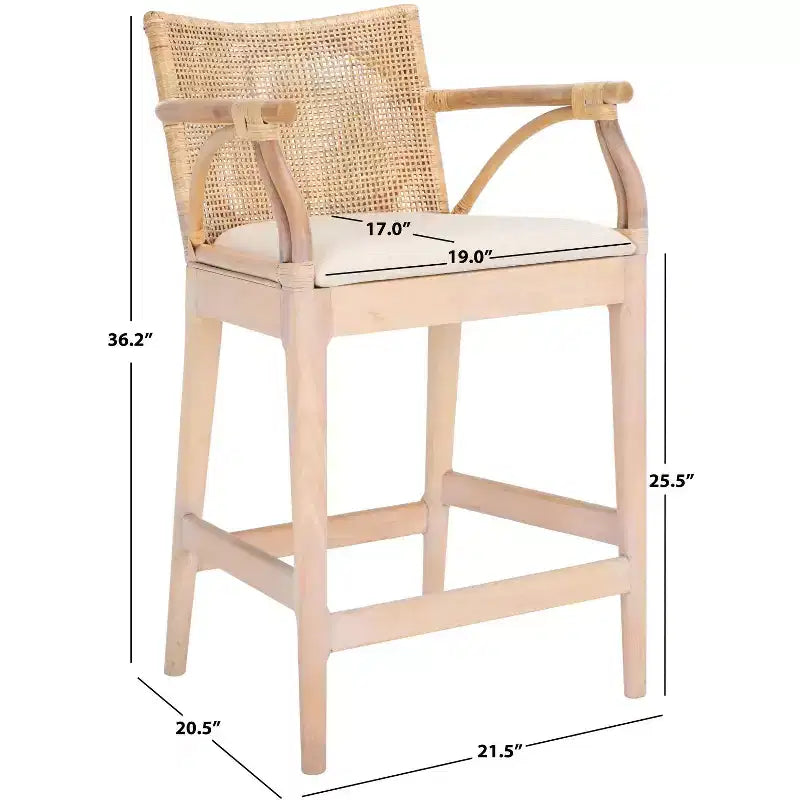 Tabouret de bar moderne | Structure en acajou + coussin en lin