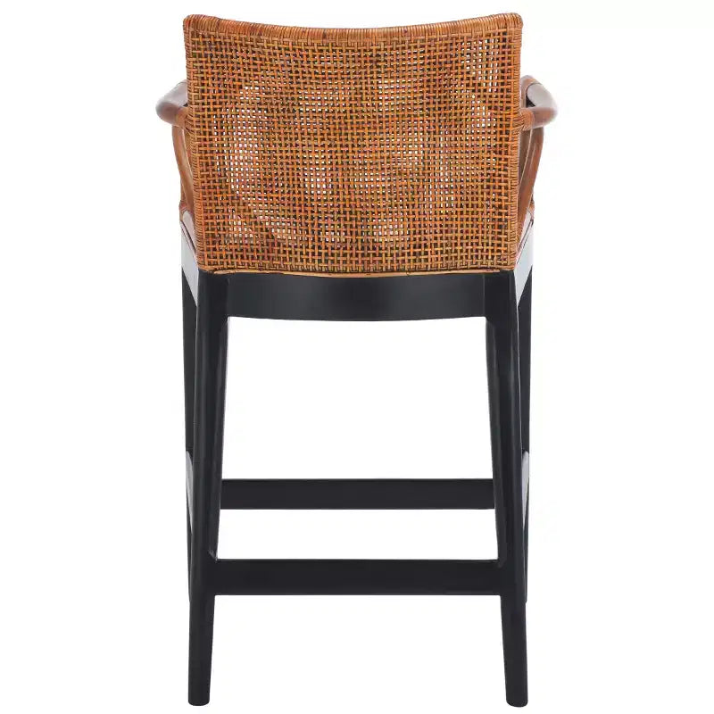 Tabouret de bar moderne | Structure en acajou + coussin en lin