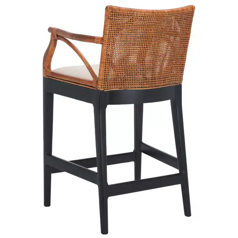 Tabouret de bar moderne | Structure en acajou + coussin en lin