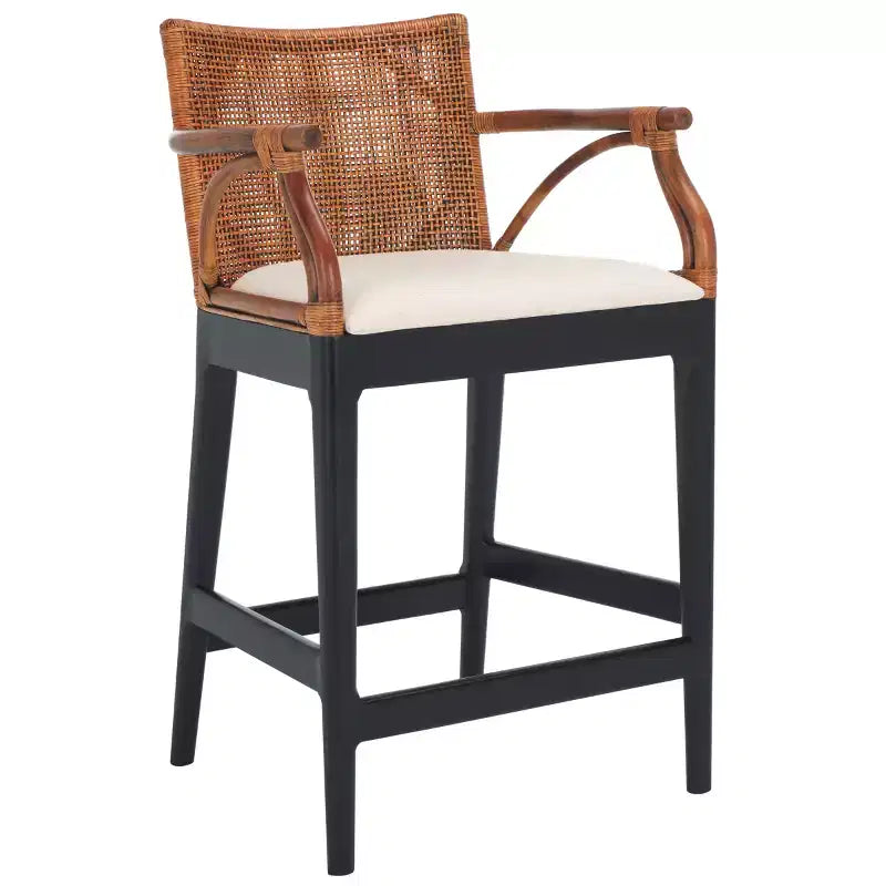 Tabouret de bar moderne | Structure en acajou + coussin en lin