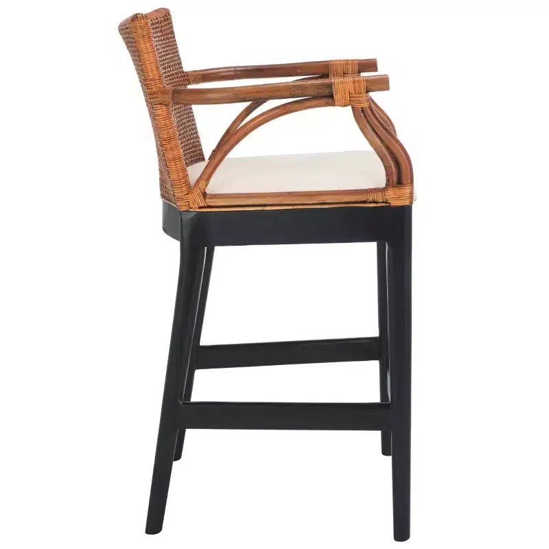 Tabouret de bar moderne | Structure en acajou + coussin en lin