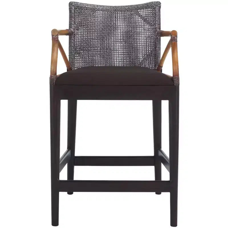 Tabouret de bar moderne | Structure en acajou + coussin en lin