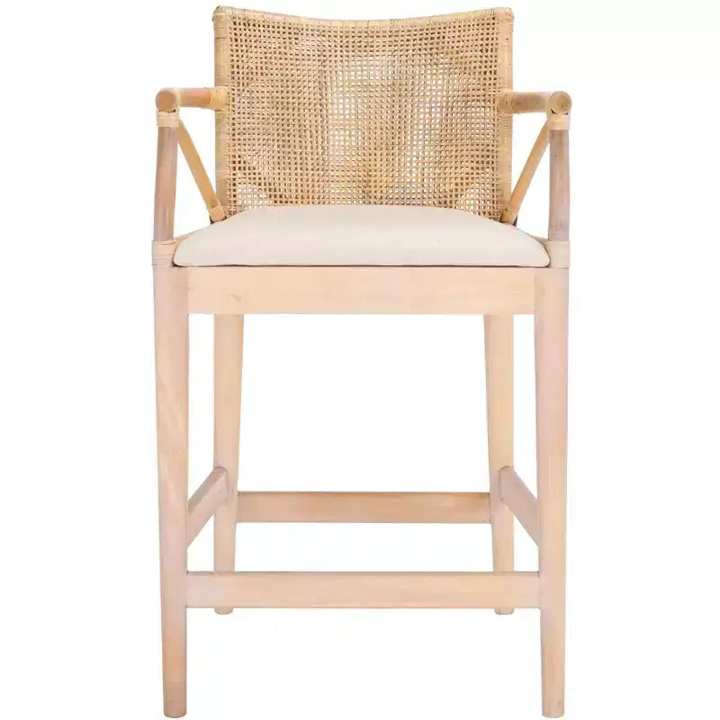 Tabouret de bar moderne | Structure en acajou + coussin en lin