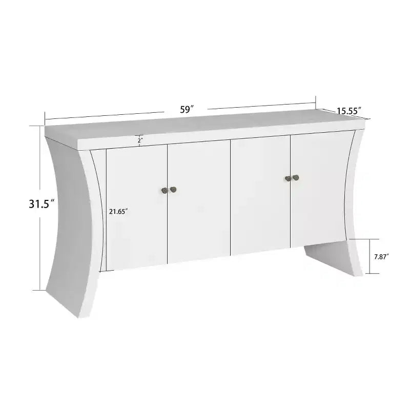 Buffet bahut moderne à 4 portes avec poignées en bronze et pieds arqués, crédence de salle à manger pour salon ou entrée