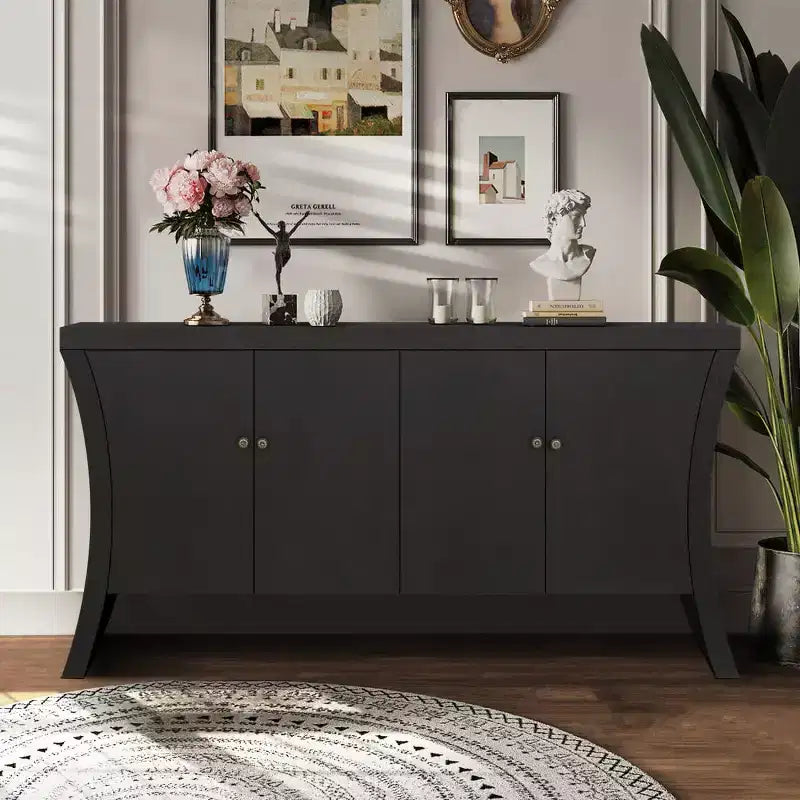 Modern 4-Door Sideboard Buffet Cabinet with Bronze Handles and Arc Legs, Dining Room Credenza for Living Room or Entryway - Panipeachy