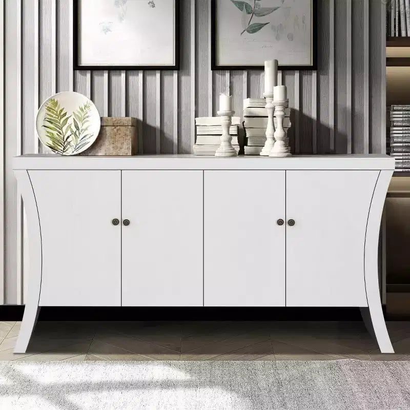 Buffet bahut moderne à 4 portes avec poignées en bronze et pieds arqués, crédence de salle à manger pour salon ou entrée