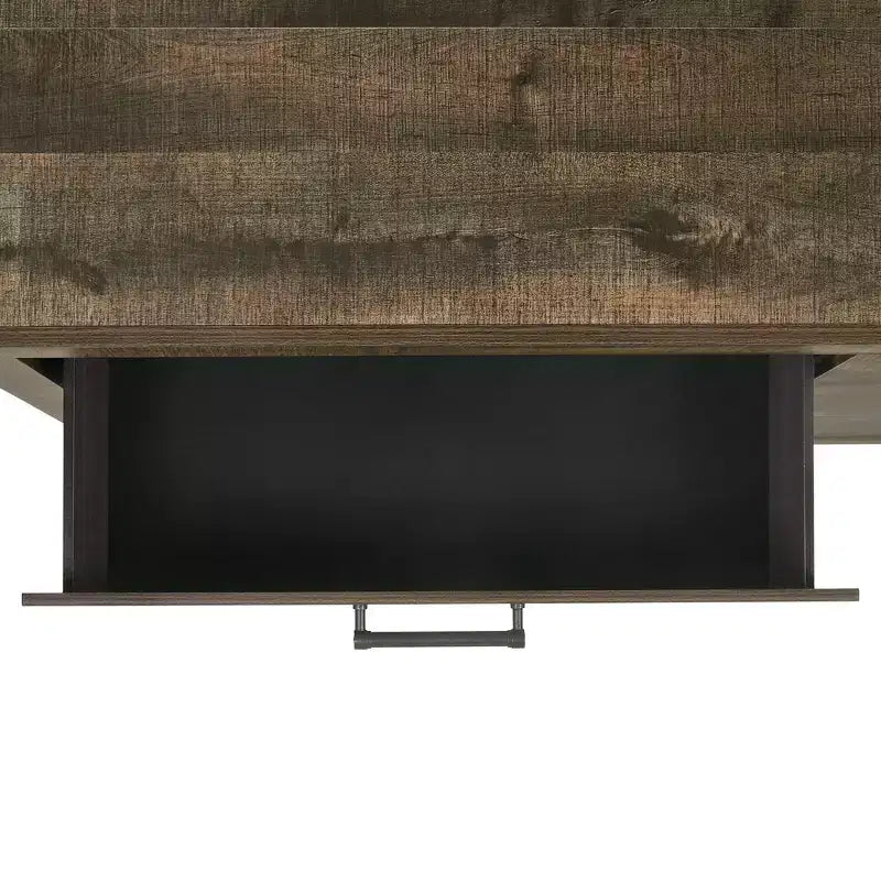 Table de chevet à 2 tiroirs, Noyer, Poignées bronze, Doublure en feutre, MDF composite