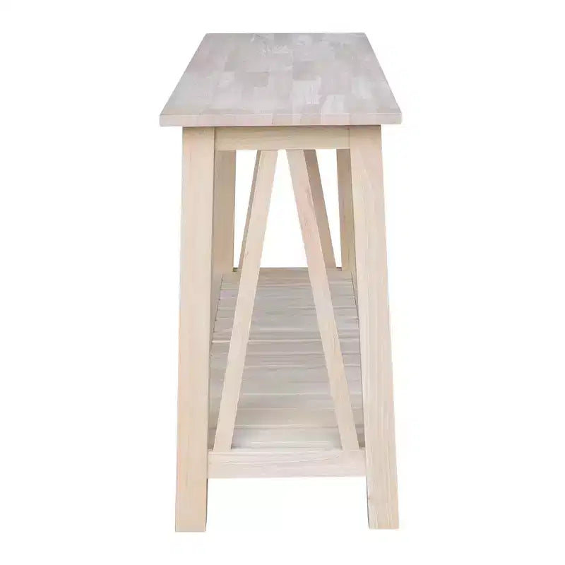 Table console canapé en bois brut, piètement en bois, forme rectangulaire, 50 po de largeur