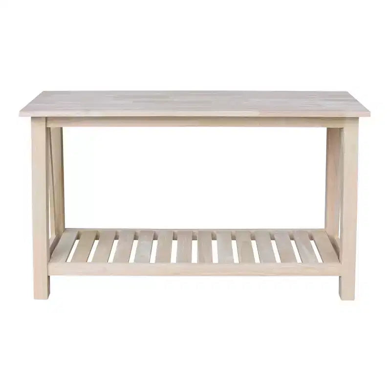 Table console canapé en bois brut, piètement en bois, forme rectangulaire, 50 po de largeur