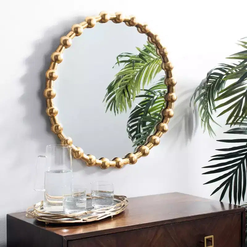 Miroir mural rond - Cadre en fer plaqué or/argent