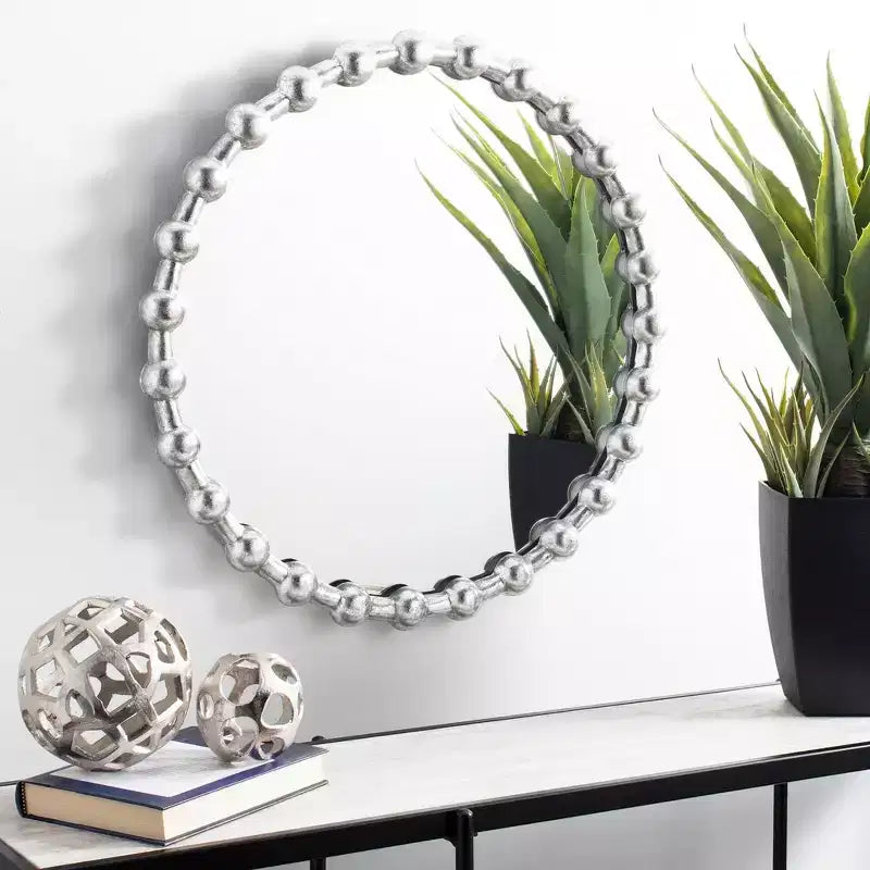 Miroir mural rond - Cadre en fer plaqué or/argent