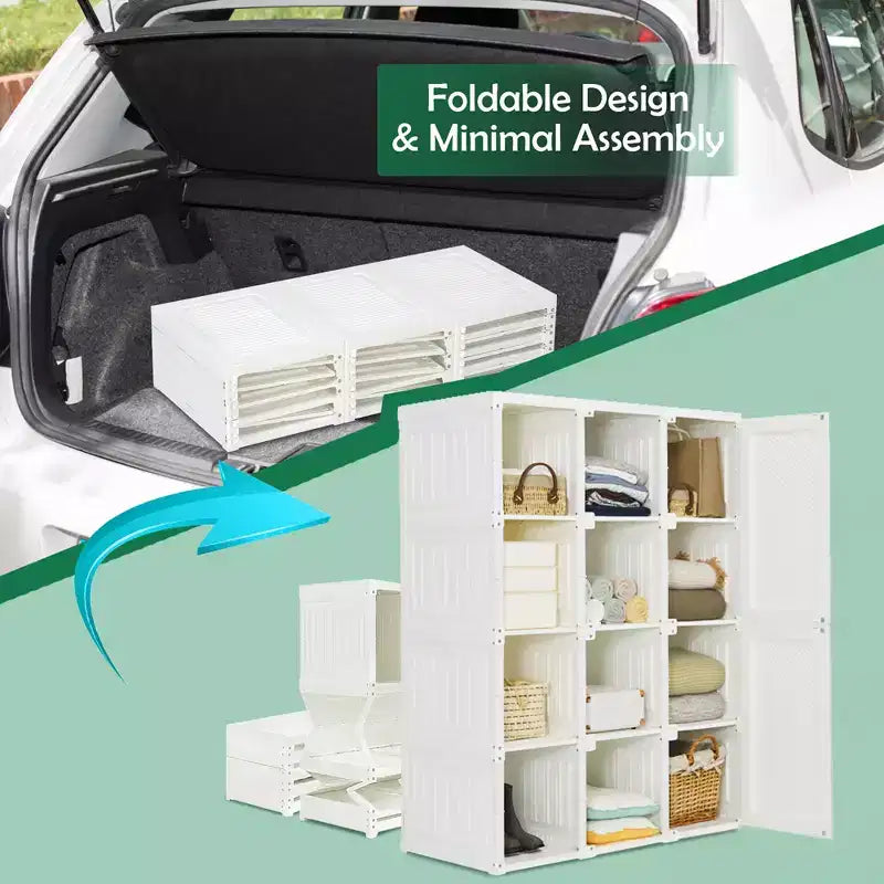 Armoire Portable, Placard Pliable Moderne avec 12 Compartiments de Rangement