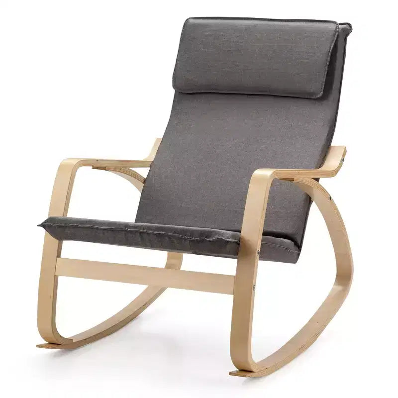 Fauteuil à bascule moderne en bois courbé, rembourré en tissu, fauteuil de relaxation gris/beige