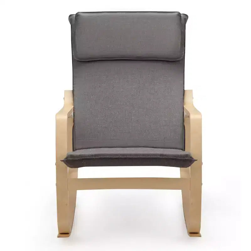 Fauteuil à bascule moderne en bois courbé, rembourré en tissu, fauteuil de relaxation gris/beige