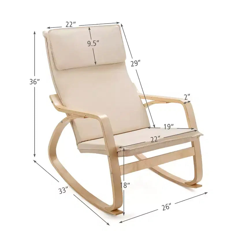 Fauteuil à bascule moderne en bois courbé, rembourré en tissu, fauteuil de relaxation gris/beige