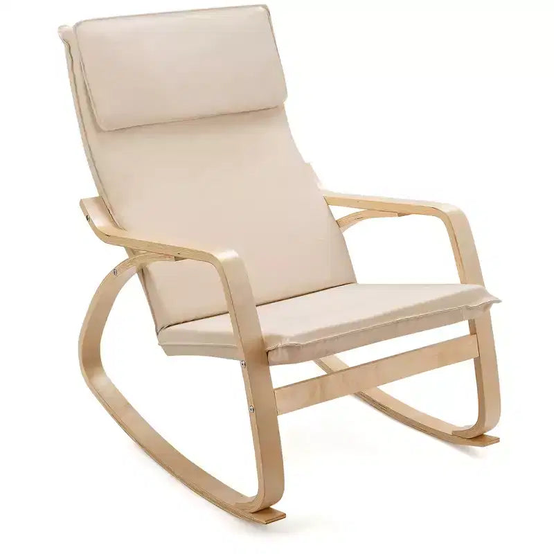 Costway Modern Bentwood Rocking Chair Fabric Upholstered Relax Rocker Lounge Chair Gray\Beige