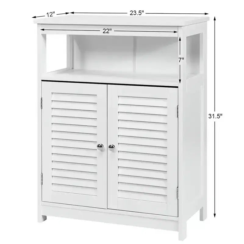 Meuble de rangement de salle de bain en bois avec double porte persienne blanc